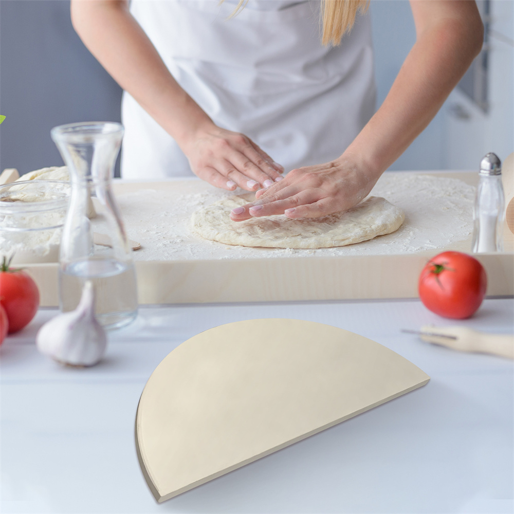 Ceramic Half-Moon Pizza Stone: White, Multifunctional for Outdoor BBQ, Grill & Kamado Accessories