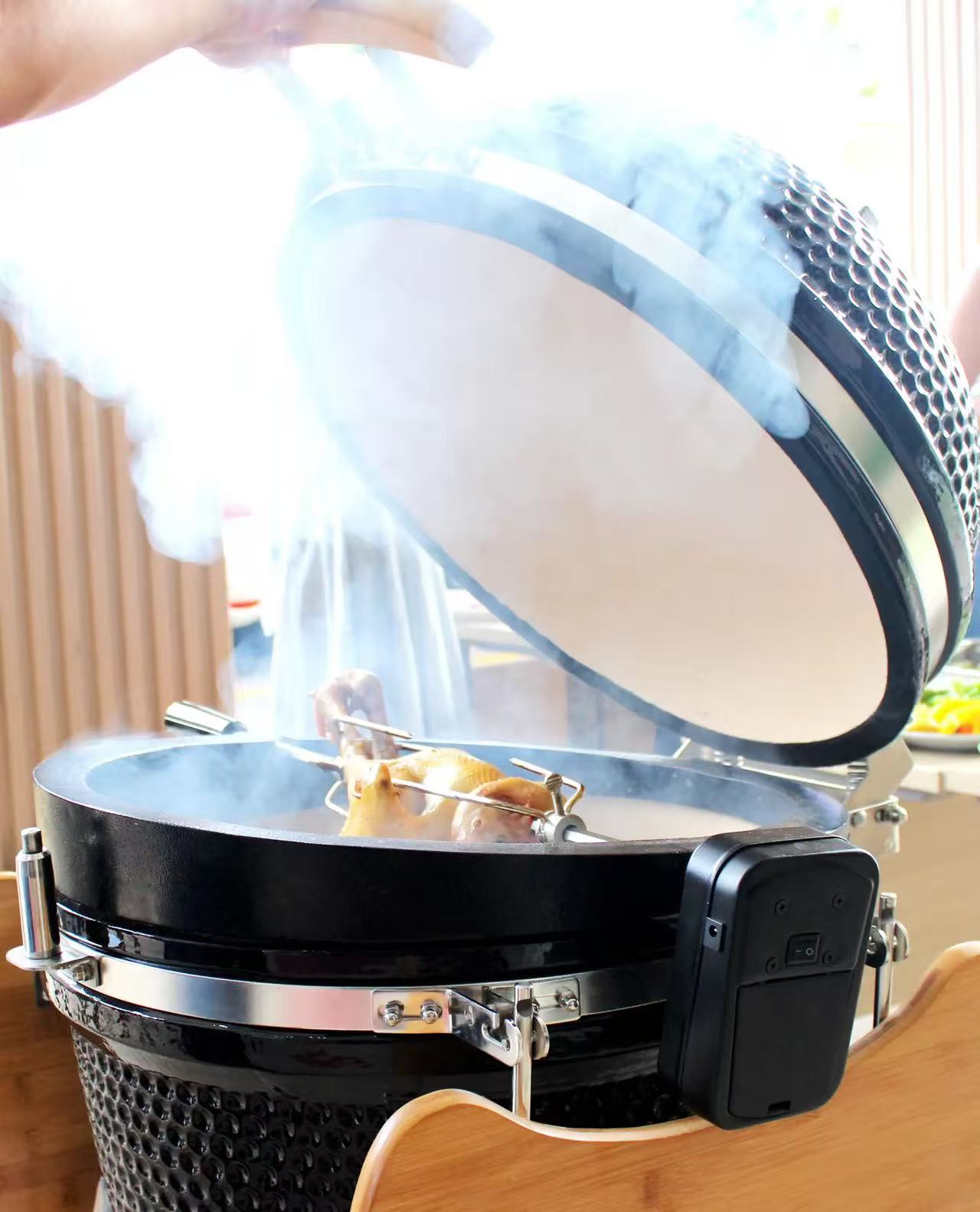 MCD 27inch Kamado OEM Wholesale Manufacturer smokless ceramic charcoal bbq grilling with electrical skewer rotation