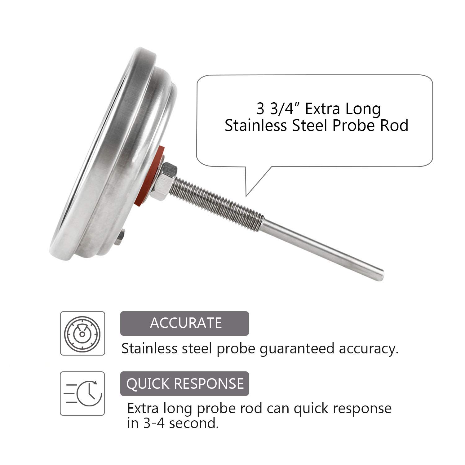 MCD Kamado BBQ Grill Thermometer Large Face Waterproof Temperature Gauge Food Grade Cooking Thermometer