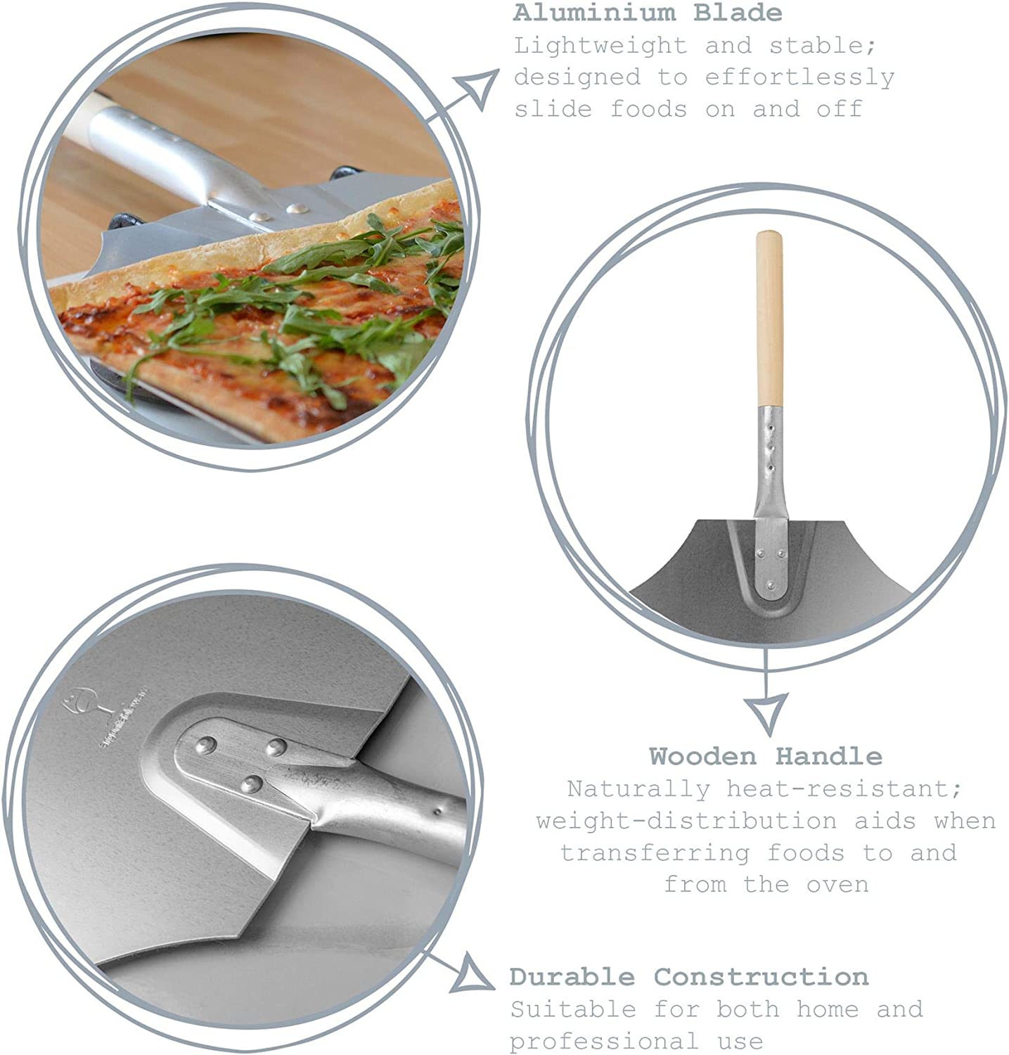 High Quality Stainless Steel MCD Pizza Peel with Wooden Handle for Outdoor Kitchen BBQ Cooking Easy Grip Accessory